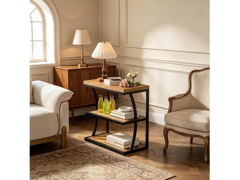  Bout de canapé 60x30x61 cm en mdf et métal à 3 niveaux noir et marron chicfurn  - Conforama C
