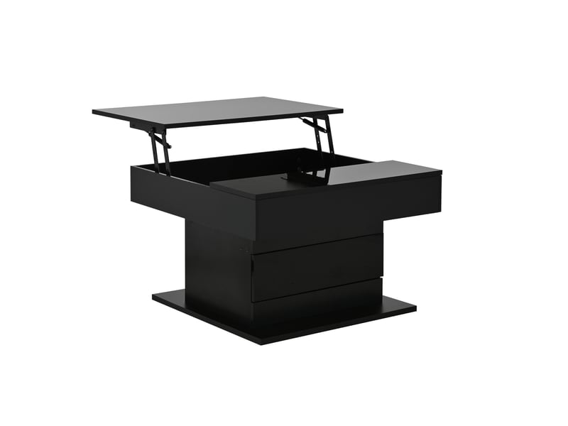  Table basse géométrique 70 x 70 x 45 cm, plateau pivotant à 360°, table basse relevable avec 1 tiroir, table de salon laquée brillante avec rangement dissimulé, console, table d'appoint, noire  - Conforama E