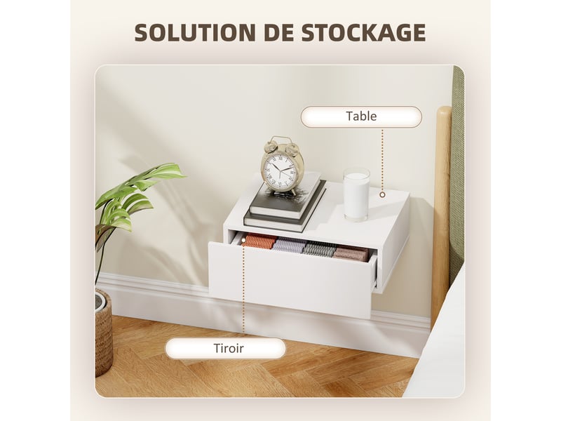  Lot de 2 tables de chevet murales avec tiroir blanc 40 x 30 x 15 cm  - Conforama E