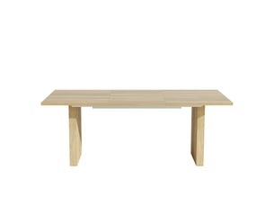Table à manger extensible 140200 x 90 cm en mdf finition chêne, plateau épais 3 cm, pieds synchronisés, pour 6 à 8 personnes.