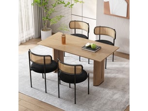 Chaise de salle à manger lot de 4 dossier en rotin courbé  - pieds en métal assise velours noir