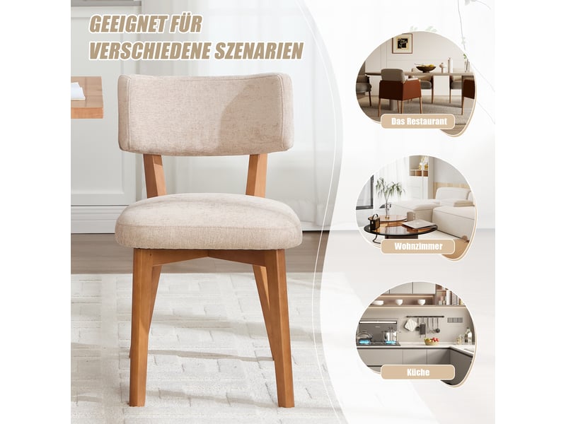  Ensemble de 2 chaises de salle à manger de style moderne du milieu du siècle, pieds en bois massif, assise rembourrée en tissu (tissu en lin kaki) pour la cuisine, la salle à manger ou le bureau.  - Conforama W