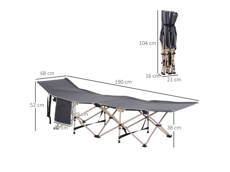 Lit de camp pliant 190 x 68 x 52 cm gris foncé cravdom - Conforama D