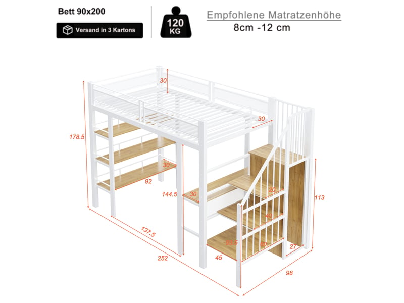  Lit superposé en métal blanc 90x200 cm  - Conforama C