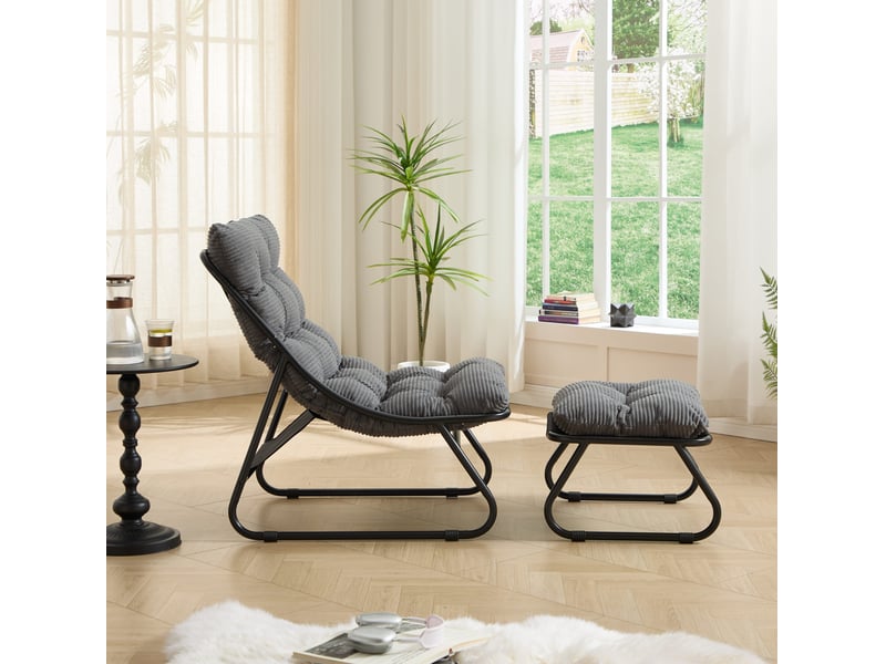  Chaise longue d'extérieur avec repose-pieds 65x78x86 cm avec coussin métal gris  - Conforama E