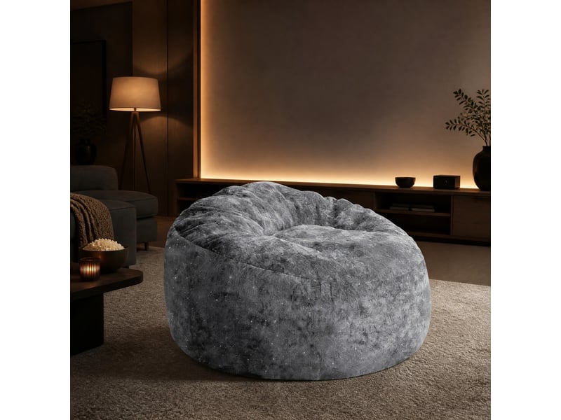  Fauteuil poire 100x98x61 cm dossier haut incurvé gris  - Conforama C