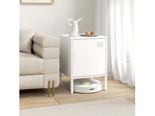 Table de chevet en acier blanc avec étagère réglable sur 3 niveaux - 40 x 40 x 56 cm