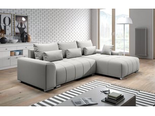 Canapé d'angle réversible convertible <strong>AX LIVING </strong> <strong>Rivolli</strong> 4 places Velours gris avec coffre de rangement