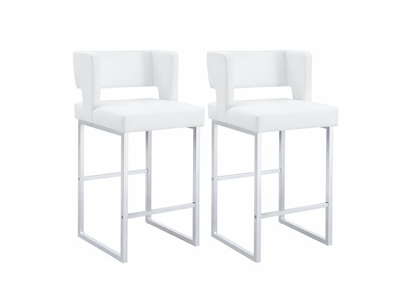  Lot de 2 tabourets de bar, tabourets blancs avec coussin, pieds en métal argentés  - Conforama A