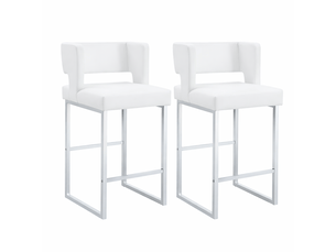 Lot de 2 tabourets de bar, tabourets blancs avec coussin, pieds en métal argentés