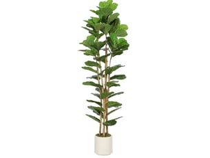 Plante artificielle ficus 180 cm – vert – 91 feuilles modulables, pot blanc à base cimentée et stable