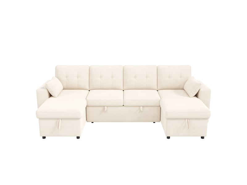  Canapé d'angle convertible 4 places en u 273x131 cm avec double méridienne, rangement caché, led, usb-c, tissu chenille - beige OPULERANE TRADING LTD - Conforama A