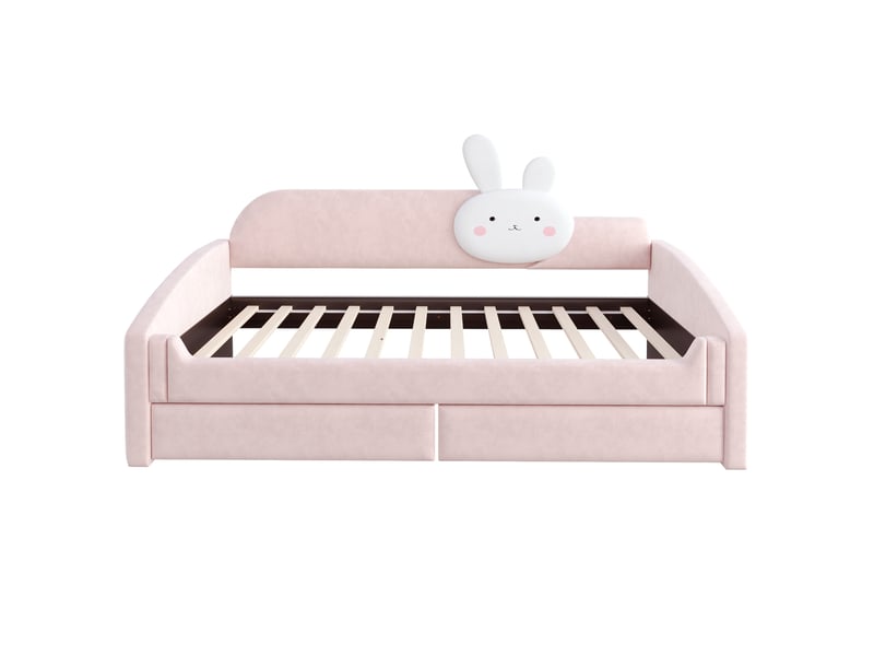  Canapé-lit 90x200 cm, lit enfant, couchage d'appoint, rangement, led, velours rose  - Conforama B