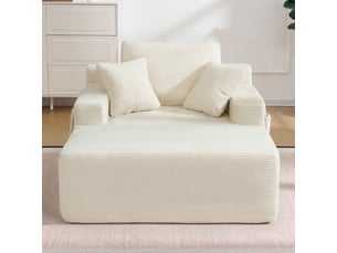 Canapé une place beige en velours côtelé, canapé compact avec poches latérales, coussins inclus et canapé sans montage
