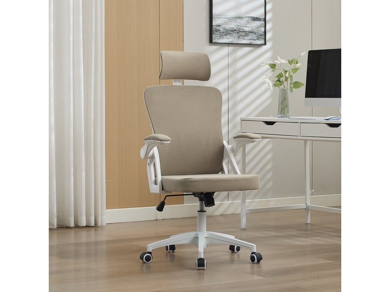 Chaise de bureau 65 x 58 x 118,5-128 cm – chaise ergonomique – appui-tête réglable – blanc - Conforama B