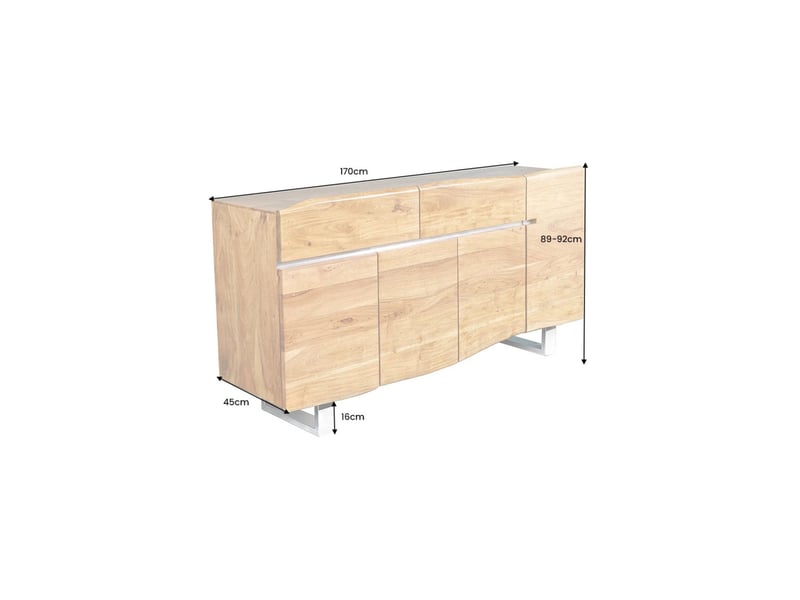 Buffet arkaya 170 cm en bois massif d'acacia – 4 portes, 2 tiroirs et piètement métal - Conforama C