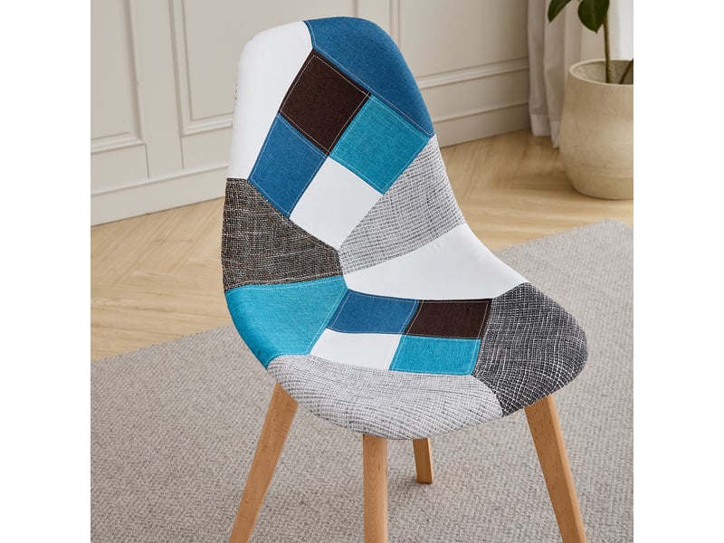  Lot de 4 chaises patchwork - chaises de salle à manger - pieds en hêtre(bleu) - style rétro  - Conforama C