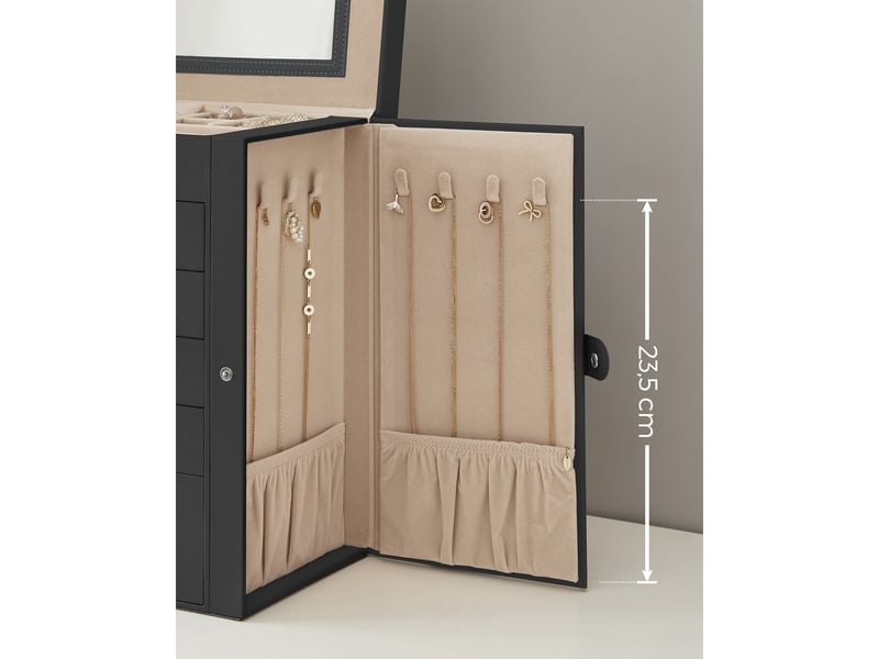  Boîte à bijoux élégante en similicuir noir avec 5 tiroirs  - Conforama D