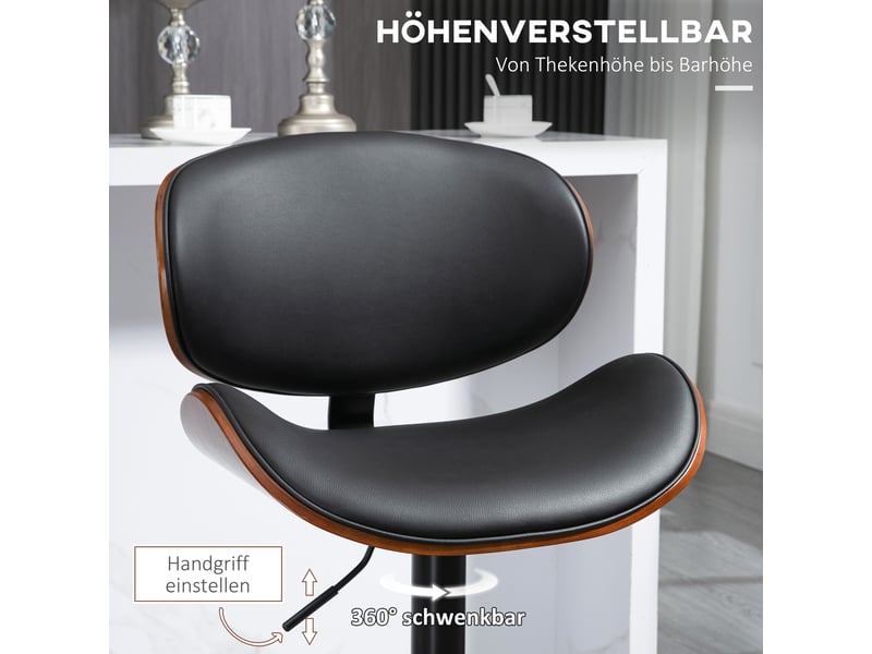  Lot de 2 tabourets de bar pivotants réglables en hauteur avec repose-pieds, en cuir noir  - Conforama E