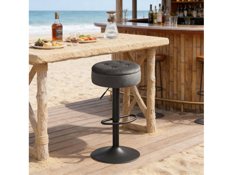  Tabouret de bar pivotant et réglable avec rangement en velours gris foncé  - Conforama B