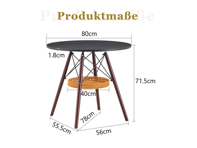 Table à manger ronde, d80 cm, avec panier de espace de rangement suspendu meuble, pratique, mdf et bois, coloris noyer  - Conforama C