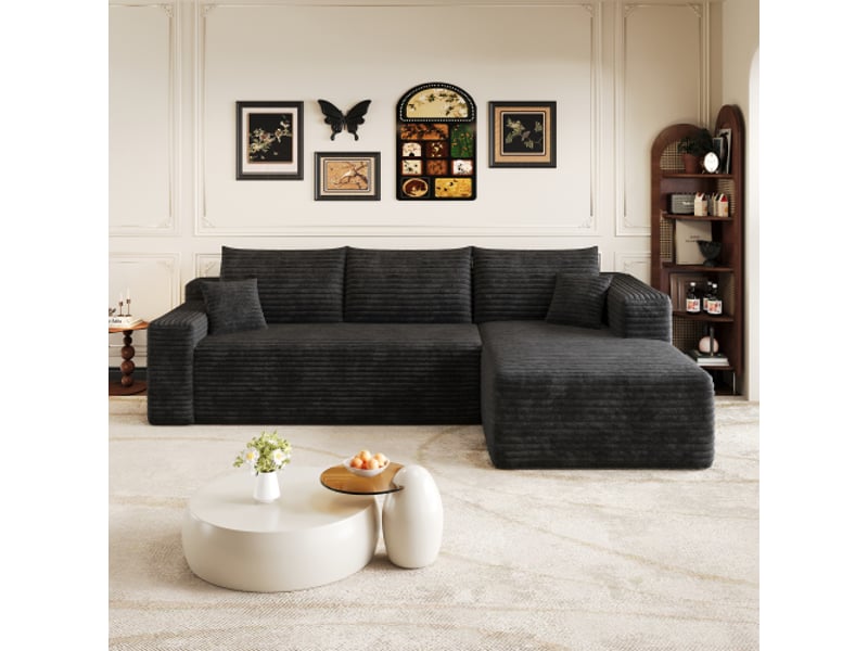  Canapé d’angle cloud 241 cm noir, sofa en l moderne profond sans montage  - Conforama E