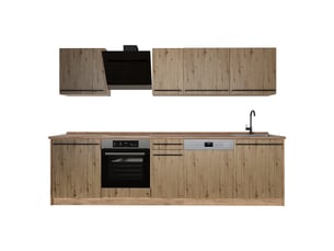 Vicco cuisine, chêne artisanchêne doré, 280cm plan de travail chêne doré