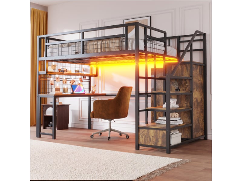  Lit mezzanine 140x200 cm coloris noir métal lit enfant noir - Conforama B