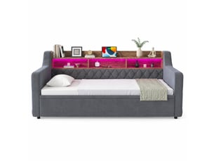 Lit extensible 90x190 cm <strong>HAVRYA</strong>  <strong></strong> coloris gris