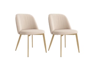 Lot de 2 chaises de salle à manger en velours beige, dossier semi-enveloppant ergonomique, pieds en métal doré, assise rembourrée, charge 150 kg
