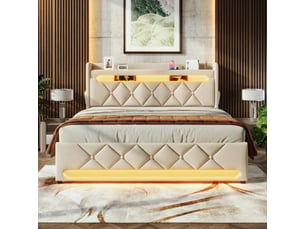 Lit coffre 140x190 cm <strong></strong> <strong></strong> coloris beige