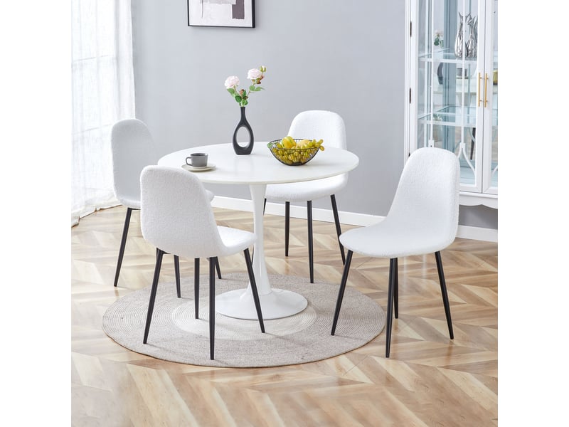  Lot de 4 chaises en tissu bouclette blanc et noir 44x52,5x87 cm  - Conforama A