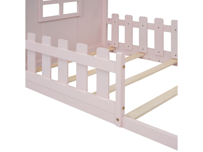  Lit cabane enfant 90x200cm, structure en bois de pin rose  - Conforama E