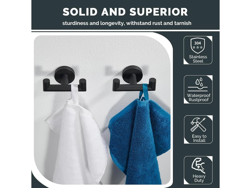  Lot de 4 crochets porte-serviettes en nickel brossé pour salle de bain de cuisine, double support robuste pour suspendre les serviettes, support mural  - Conforama C