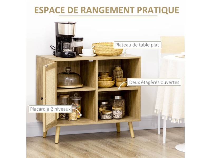  Meuble de rangement buffet 1 porte cannage dim. 80l x 39l x 70h cm - effet bois  - Conforama A