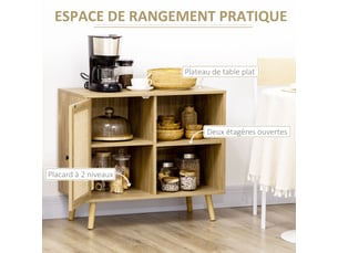 Meuble de rangement buffet 1 porte cannage dim. 80l x 39l x 70h cm - effet bois