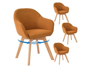 Lot de 4 chaises de salle à manger pivotantes à 360° – tissu effet lin respirant, pieds en bois massif - orange