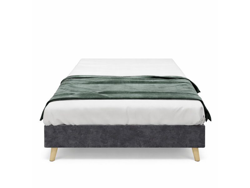  Lit coffre 90x200 cm, avec tête de lit vendue séparément, en tissu et métal, gris, sans matelas  - Conforama A