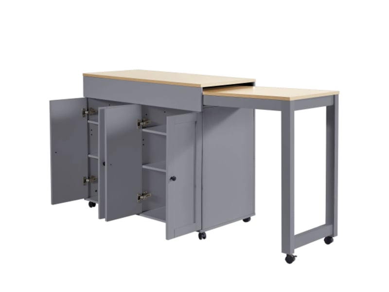  Table haute cuisine extensible 117-180 cm îlot central cuisine avec rangement 6 étagères mange-debout mdf gris  - Conforama E
