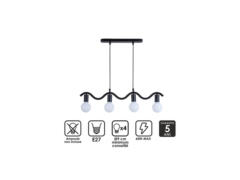 Suspension wama 4 lampes en métal noir  - Conforama E