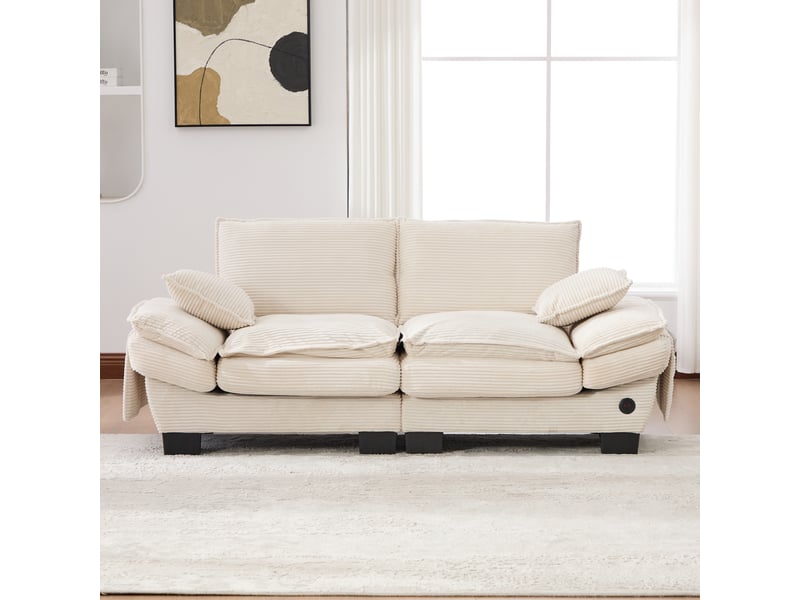  Canapé droit fixe 2 places tissu beige  - Conforama D