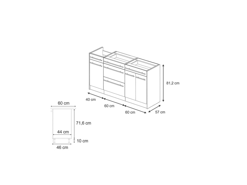 Vicco bloc de cuisine, anthracite campagnechêne doré, 160cm plan de travail chêne doré - Conforama B