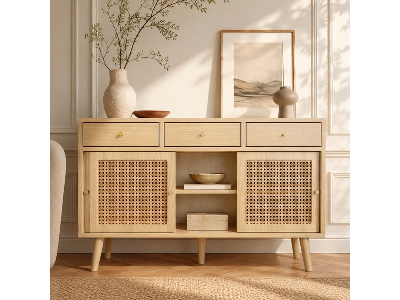  Buffet 3 tiroirs et 3 portes coulissantes chêne 120 x 40 x 78 cm  - Conforama D