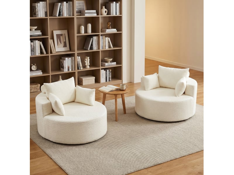  Fauteuils lounge 127x127x82 cm lot de 2, sans montage, coussin dossier, assise confortable, pour salon, chenille beige  - Conforama B
