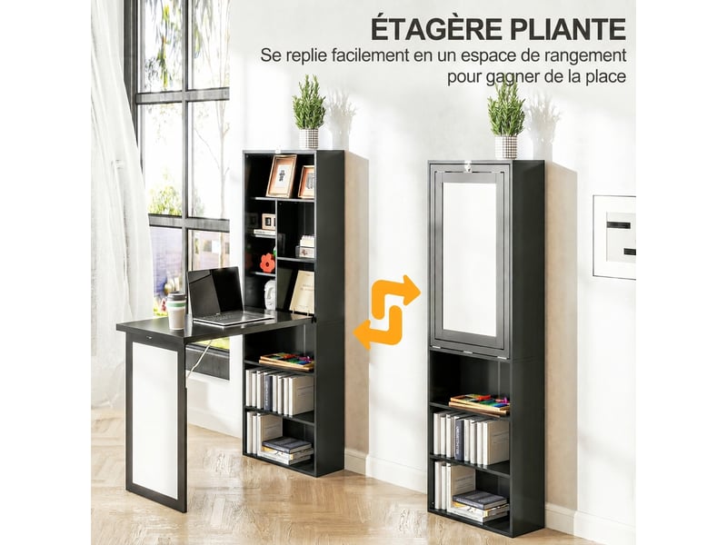  Bureau pliable avec bibliothèque et tableau noir, 9 étagères, 98 x 51 x 153, marron rustique  - Conforama C