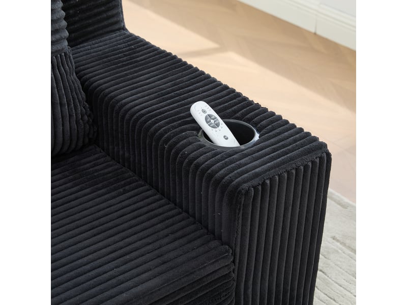  Canapé modulable noir en velours côtelé, structure sans accoudoirs, confort mousse mémoire, idéal salon moderne  - Conforama E