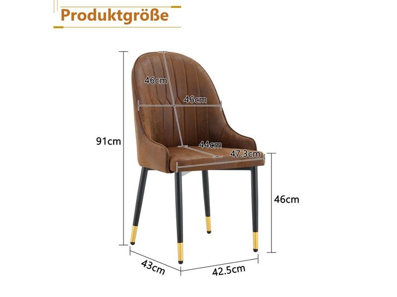  Lot de 2 chaises de salle à manger 91 cm, chaise cuisine, dossier éclair, métal, assise confortable, noir et brun  - Conforama C