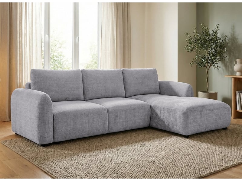  Canapé d'angle convertible avec coffre en velours chiné gris marla - angle droit MARLA - Conforama A