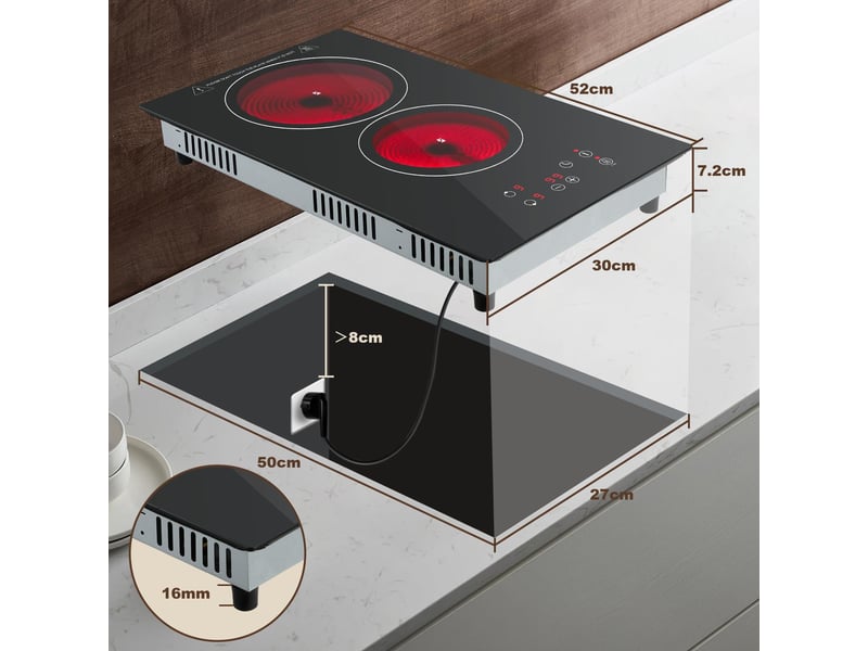 Plaque vitrocéramique 2 foyers 3000 w, plaque de cuisson encastrable 30 cm, commande tactile, 9 niveaux et minuteur 99 min - Conforama C