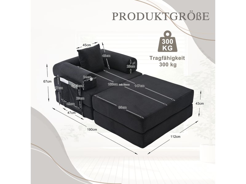 Canapé droit fixe 1 place tissu noir canapé compressible - Conforama C